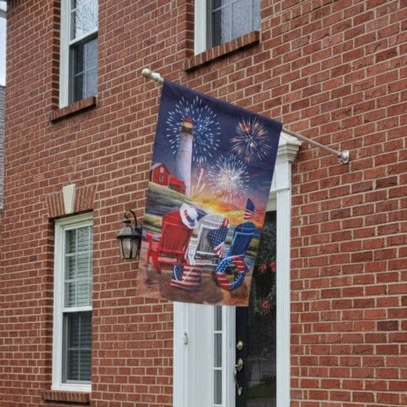 Beachfront Fireworks Fourth of July House Flag Patriotic Nautical 28" x 40 - Picture 1 of 4